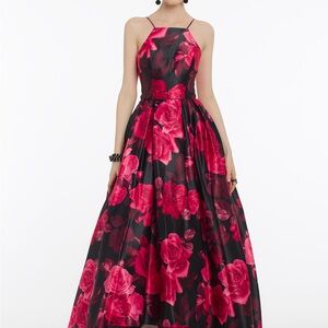 Camille La Vie Black and Pink Floral High Low Dress